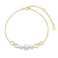 wholesale 10k Rose Gold Infinity Pearl Bracelet With White Pearls And Diamonds-10k Yellow Gold