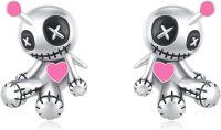 wholesale 925 Sterling Silver Metal Voodoo Doll Stud Earrings - Gothic Horror Skeleton Heart Pendant Jewelry-Rose