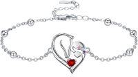 wholesale 925 Sterling Silver Horse Heart Birthstone Bracelet Jewelry Gift for Women-01-Jan-Lab Created Garnet