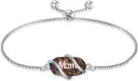 wholesale 925 Sterling Silver Opal Mom Charm Bolo Bracelet for Women-Mom-Black Opal