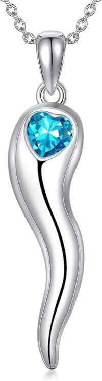 wholesale 925 Sterling Silver Birthstone Italian Horn Necklace for Women Protection Amulet Gift-A12-Dec-12