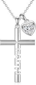 wholesale 925 Sterling Silver Heart-Shaped Moissanite Faith Cross Pendant Necklace for Women-0-0