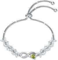 wholesale 925 Sterling Silver Heart Birthstone Tennis Bracelet Infinity Love Jewelry Gift for Women-08-Aug- Peridot