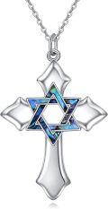 wholesale 925 Sterling Silver Blue Abalone Shell Star of David Cross Pendant Necklace-0-0