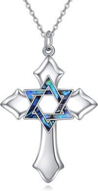 wholesale 925 Sterling Silver Blue Abalone Shell Star of David Cross Pendant Necklace-Cross Star of David Necklace