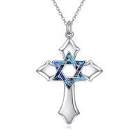 wholesale 925 Sterling Silver Cross Pendant With Star Of David Abalone Inlay-Cross Star of David Necklace