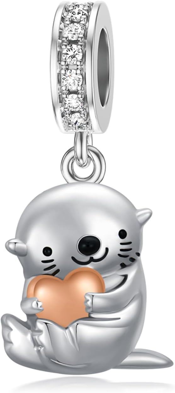 wholesale 925 Sterling Silver Sea Otter Heart Pendant Charm Necklace Bracelet DIY Crafting Supplies Jewelry Making Kit Accessories Gift Box Set 3D Enamel Artwork Handmade Crafted Design Made in USA-0-0