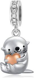 wholesale 925 Sterling Silver Sea Otter Heart Pendant-0-0