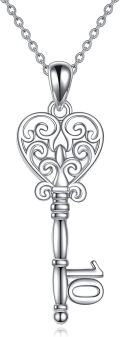 wholesale 925 Sterling Silver Heart-Shaped Key Pendant Necklace for Women's Gifts-0-0