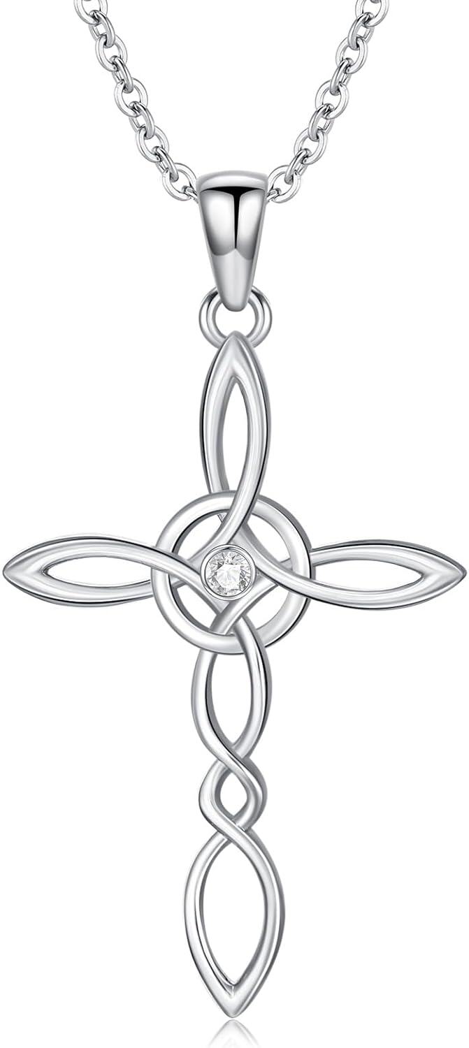 Sterling Silver Lab Grown Diamond Cross Necklace for Women-Silver 3 Style 2