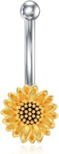 wholesale  925 Sterling Silver 14G Sunflower Belly Button Ring - 8mm Flower, Hypoallergenic, Lead & Nickel Free, Elegant Gift for Women-0-0