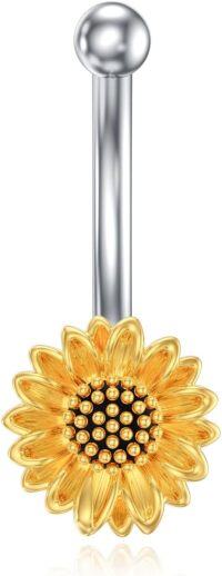 wholesale  925 Sterling Silver 14G Sunflower Belly Button Ring - 8mm Flower, Hypoallergenic, Lead & Nickel Free, Elegant Gift for Women-Sunflower