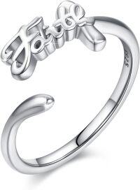 wholesale 925 Sterling Silver Christian Faith Ring Adjustable Religious Jewelry Valentine s Gift for Her-E-Faith