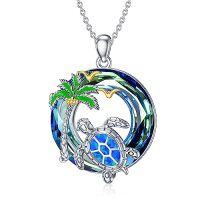 wholesale Turtle Gifts S925 Sterling Silver Crystal Sea Turtle Necklace Christmas Gifts For Women, 18+2 Inch -color_name:10-Blue-3