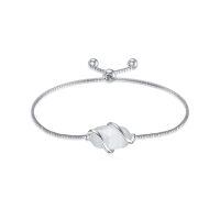 wholesale 925 Sterling Silver Abalone Shell Square Charm Adjustable Bolo Bracelet for Women-A-Mother of Pearl
