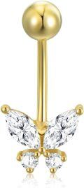wholesale 14K Gold & Cubic Zirconia Minimal Butterfly Belly Button Ring 7-8.2mm-0-0