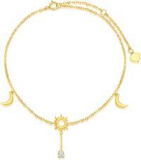 wholesale 14K Gold Sun & Moon Charm Ankle Anklet - Solid Gold Foot s for Women-14K Yellow Gold