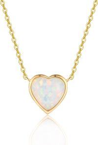 wholesale 14K Solid Gold Opal October Birthstone Necklace for Mom Women Birthday Mothers Day Gifts-14K Heart-white