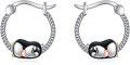 wholesale 925 Sterling Silver Penguin Charm Hoop Earrings - Adorable Animal  for Her-0-0