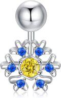 wholesale 925 Sterling Silver Snowflake Blue Crystal Yellow CZ Dangle Belly Button Rings for Women-0-0