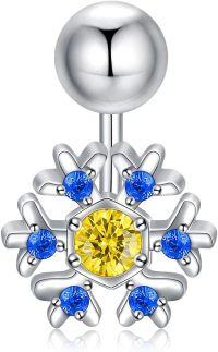 wholesale 925 Sterling Silver Snowflake Blue Crystal Yellow CZ Dangle Belly Button Rings for Women-B-Snowflake