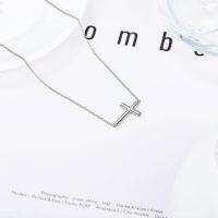 wholesale 14K White Gold Sideways Cross Choker Necklace - 16/18 inch Length Faith Jewelry for Women Valentines Day Gifts-14+2 Inch White Gold