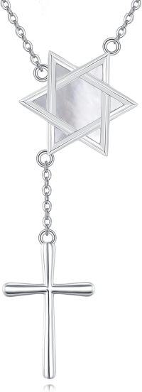 wholesale 925 Sterling Silver Star of David & Cross Pendant Necklace with Mother-of-Pearl and Crystal Accents for Women-C-Star of David