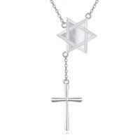 wholesale 925 Sterling Silver Star Of David And Cross Necklace-C-Star of David
