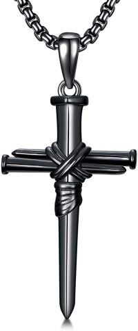 wholesale Sterling Silver 3 Nail Cross Pendant Christian Jewelry Gift for Men 22+2 -1-4-Black 3D