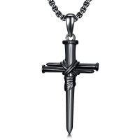 wholesale 925 Sterling Silver Cross Pendant With Nail Details On Chain Necklace-1-4-Black 3D