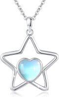 wholesale 925 Sterling Silver Star Heart Moonstone Pendant Necklace for Women Birthdays Gifts-0-0