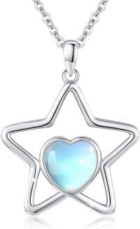 wholesale 925 Sterling Silver Star Heart Moonstone Pendant Necklace for Women Birthdays Gifts-Star Heart
