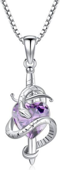 wholesale 925 Sterling Silver Birthstone Snake Sword Pendant Necklace for Women-925 Silver#06-June-Alexandrite