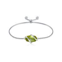 wholesale 925 Sterling Silver Abalone Shell Square Charm Adjustable Bolo Bracelet for Women-A-Peridot-August