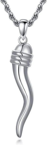 wholesale 925 Sterling Silver Italian Horn Pendant Necklace - Good Luck Charm s for Men & Women-Striped style