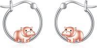 wholesale 925 Sterling Silver Rose Gold Miniature Hippo Hoop Earrings - 38mm Diameter-hippo
