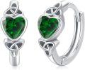 wholesale 925 Sterling Silver Green Crystal Celtic Knot Heart Huggie Hoop Earrings for Women-0-0