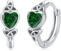 wholesale 925 Sterling Silver Green Crystal Celtic Knot Heart Huggie Hoop Earrings for Women-0964G