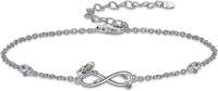 wholesale 925 Sterling Silver Infinity Bracelet w/ Butterfly & Heart Charms - Adjustable Holiday Jewelry for Women-Butterfly