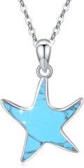 wholesale 925 Sterling Silver Turquoise Starfish Pendant Necklace Sea Life Jewelry-0-0