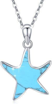 wholesale 925 Sterling Silver Turquoise Starfish Pendant Necklace Sea Life Jewelry-A2-Turqoise