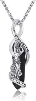 wholesale 925 Sterling Silver Obsidian St. Sebastian Protect Us Pendant Necklaces for Men & Women-0-0