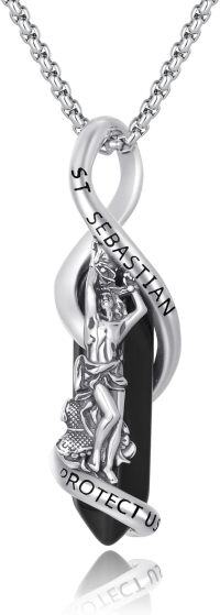 wholesale 925 Sterling Silver Obsidian St. Sebastian Protect Us Pendant Necklaces for Men & Women-Saint Sebastian