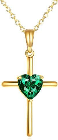 wholesale 14K Gold Heart-Shaped Emerald Cross Pendant Necklace for Women's s-03-14K 0.8 Carat Emerald Cross Necklace