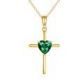 wholesale 14k Gold Cross Pendant With Green Heart Gemstone Necklace-0-0