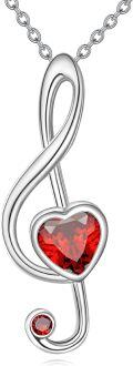 wholesale 925 Sterling Silver Red Crystal Treble Clef Heart Pendant Necklace for Women-0-0