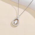 wholesale White Gold Plated Silver & Moissanite Geometric Pear Solitaire Necklace, 1.0ct Pear Cut with GRA Card, Hypoallergenic Jewelry Gift for Women-0-2
