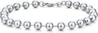 wholesale Solid silver 4mm/6mm/8mm ball bead chain bracelet for men/women oxidized/shiny lobster clasp 7-9 inch-Width:4MM; Length:9 Inch