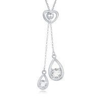 wholesale 925 Sterling Silver Heart-Shaped Teardrop CZ Pendant Necklace - Adjustable Chain  for Women-Teardrop Lariat Necklace