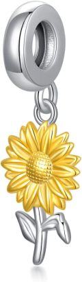 wholesale 925 Sterling Silver Sunflower Charm for Bracelet Birth Flower Daisy Lily Rose Month Flower Bead Charm with Name Synthetic Birthstone Month Flower Charm Gift for Women-0-1
